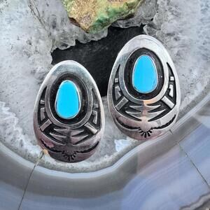 Abraham Begay Native American Sterling Silver Turquoise Overlay Post Earrings